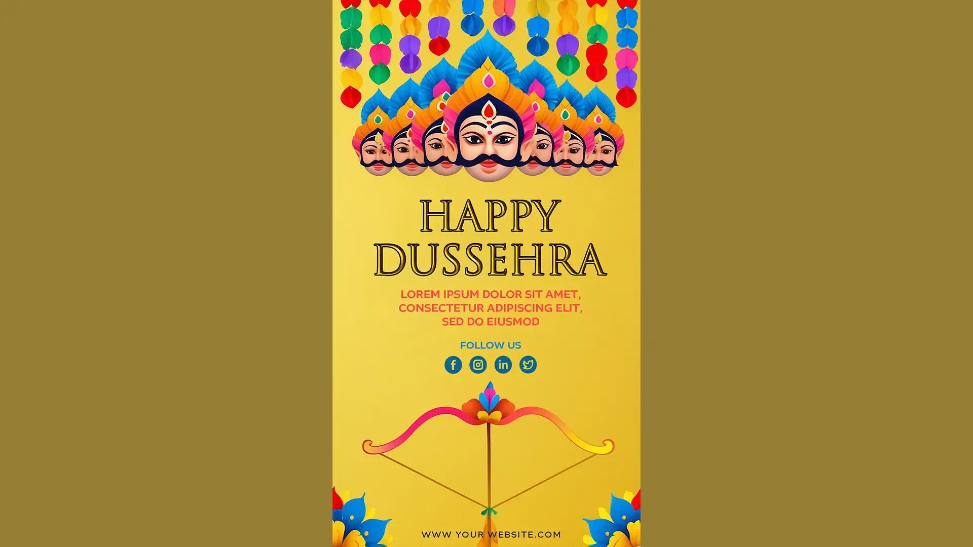 Colorful Ravan Effigy and Bow Happy Dussehra Instagram Story Card